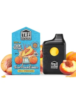 Shop Texas Peach Cobbler Live Rosin THC-A Vape Pen 3.5g for smooth flavor and balanced hybrid effects. Premium live rosin THC-A vape.